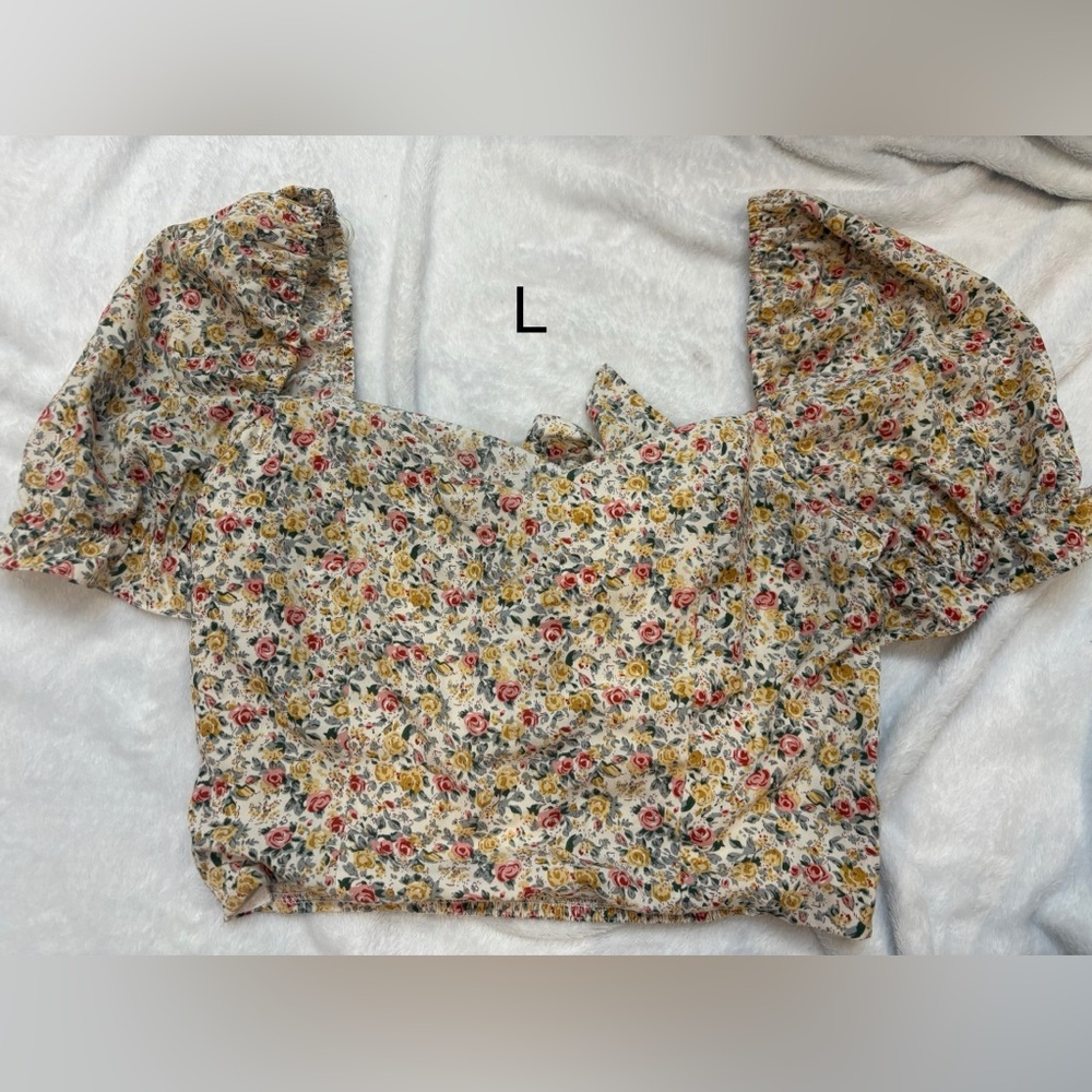 Papaya Multicolor Floral Blouse with Puff Sleeves